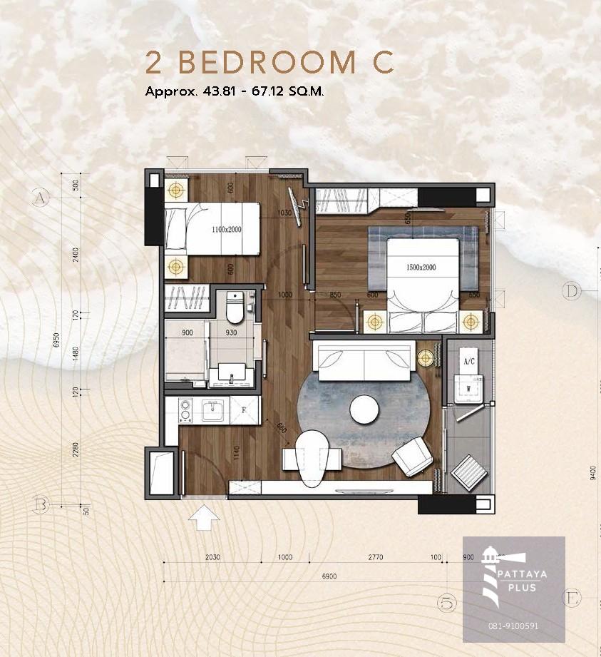 ขายคอนโด 2bed, 1bath, 44.35sqm. เบเวอร์ลี่ เมาน์เท่น เบย์, เขาพระตำหนัก